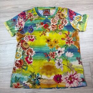 Johnny Was Favorite Short Sleeve Crew Neck Tee Floral Bamboo Multicolor Size L
